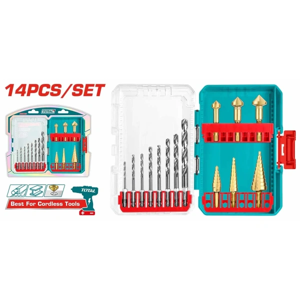TACSDL61401 14 Pcs 4341 HSS Drill Bits & Step Drill Bits Set