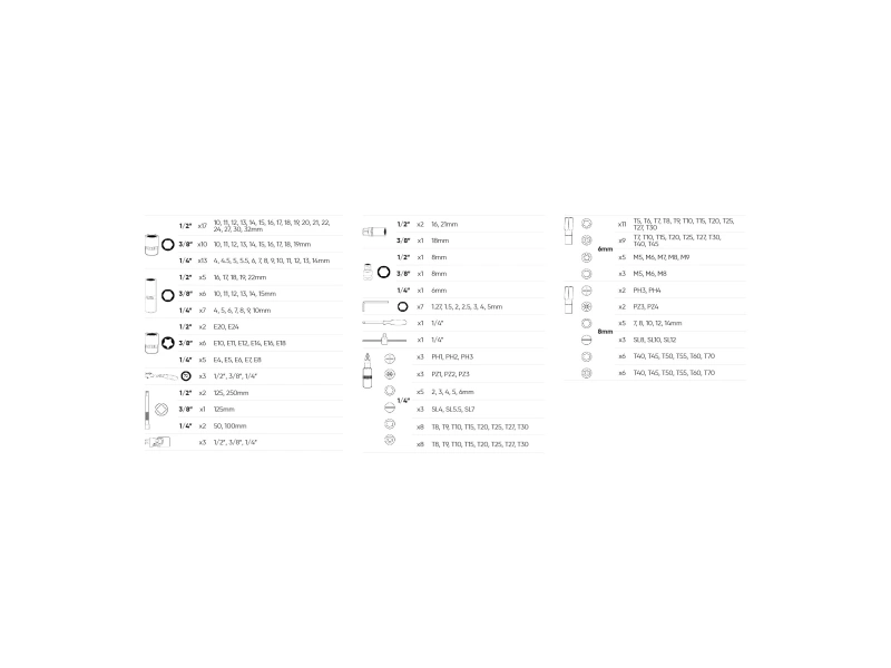 179-PIECE TOOL CASE WITH 1/4", 3/8" AND 1/2" HEX SOCKETS – CHROME FINISH